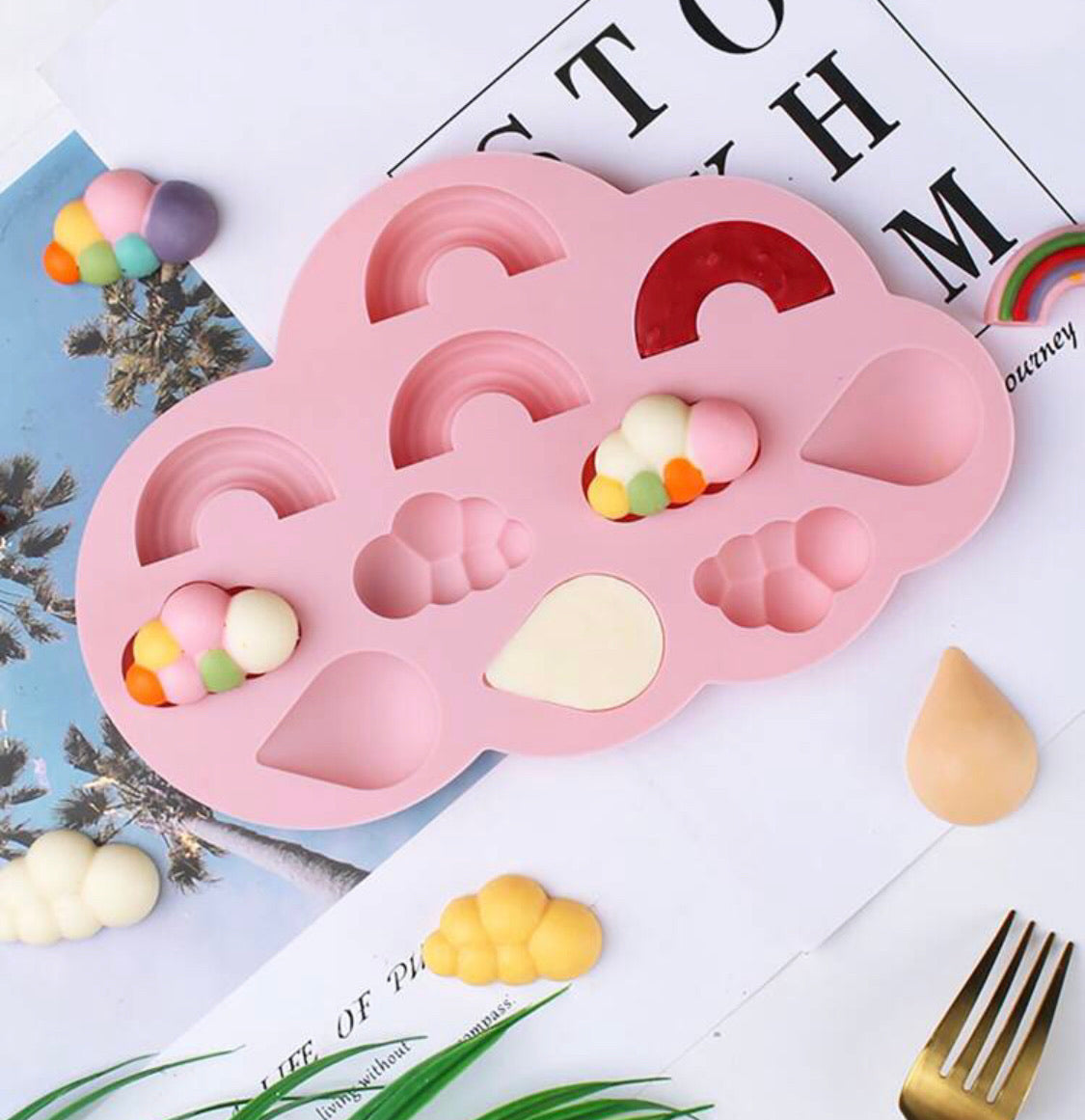 Candy Coating Bear Silicone Molds for Chocolate Rainbow Cloud Hot Air Balloon Silicone Mould Fondant Chocolate Baking DIY Clay Silicone Tool Roll Pans