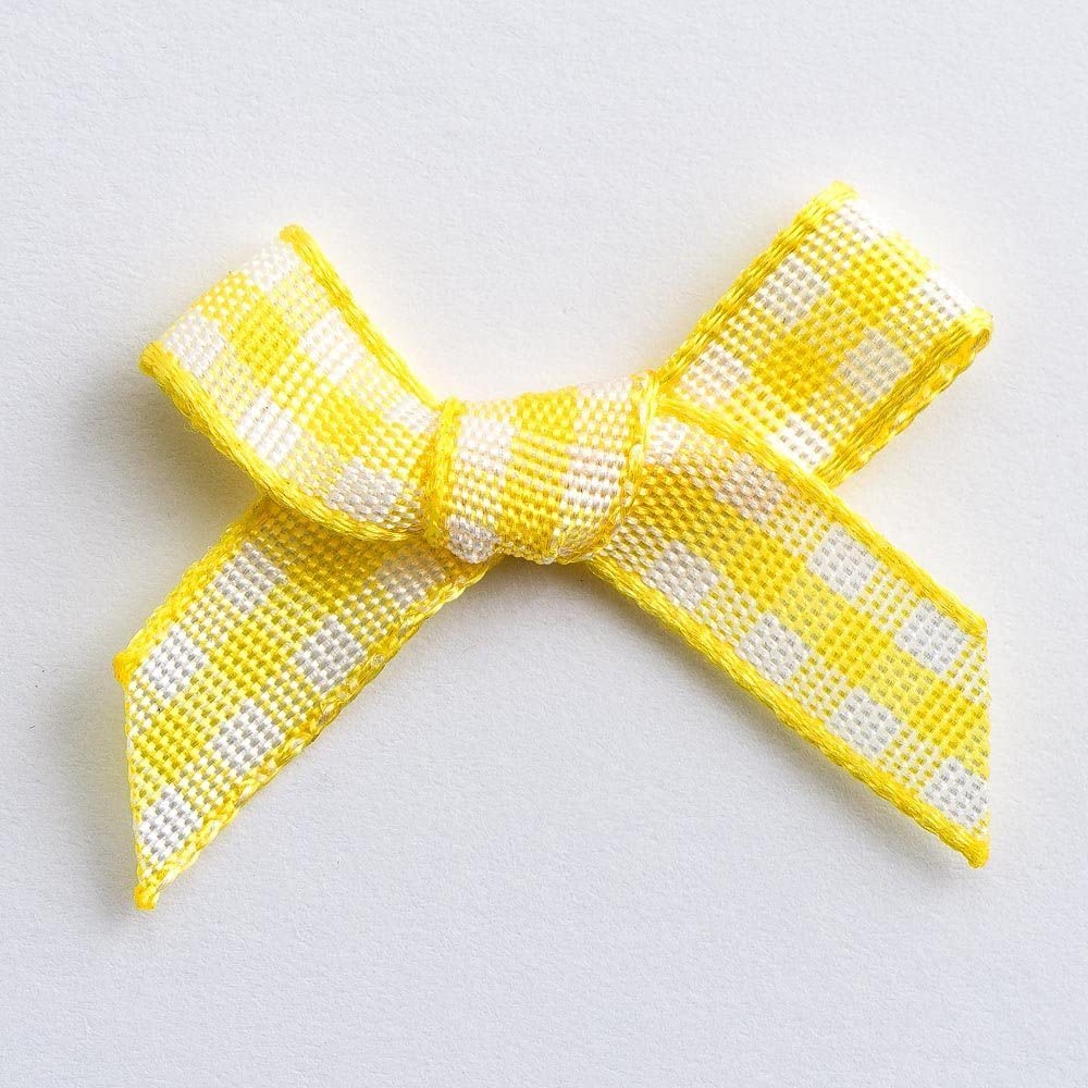 Yellow 3cm Gingham Ribbon Bow - 100 Pack- Gift Wrap