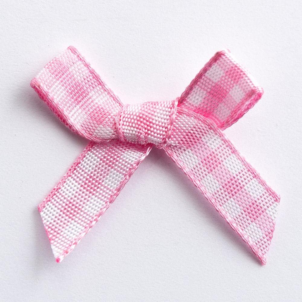 Pink 3cm Gingham Ribbon Bow - 100 Pack- Gift Wrap