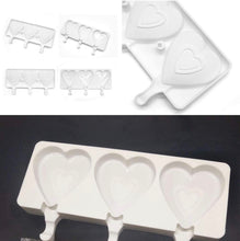Load image into Gallery viewer, Large 3 Cavity Heart Popsicle Silicone Mould
