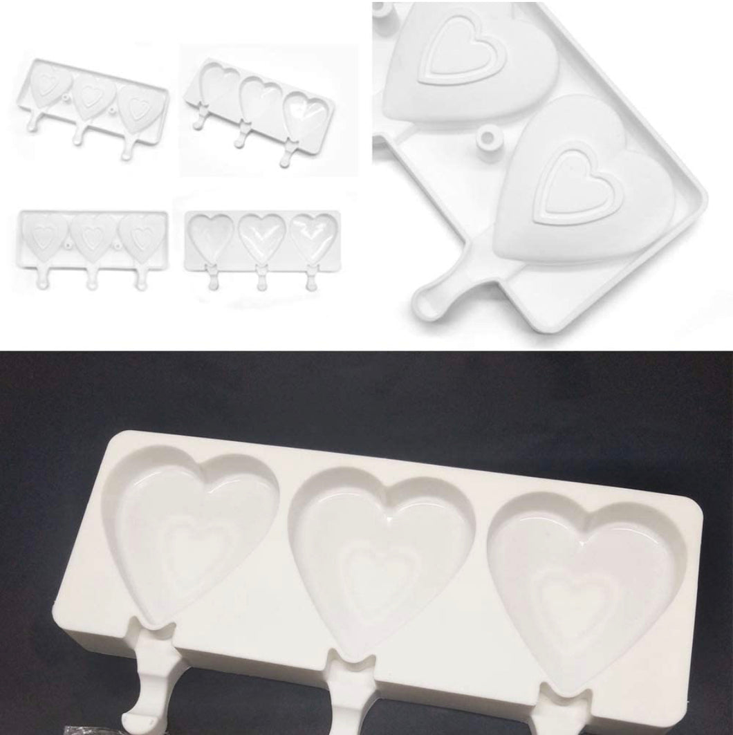 Large 3 Cavity Heart Popsicle Silicone Mould
