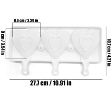 Load image into Gallery viewer, Large 3 Cavity Heart Popsicle Silicone Mould
